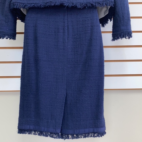 J. CREW Tweed Moto 2 pc Suit Set Jacket (6) ; Skirt (4) Navy Blue Tweed Fringe - Picture 13 of 16
